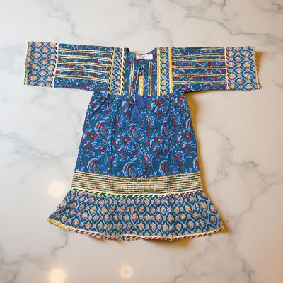 4-5 Year Ebrah Printed Cotton Girls Dress 34&quot; Long Jalabiya