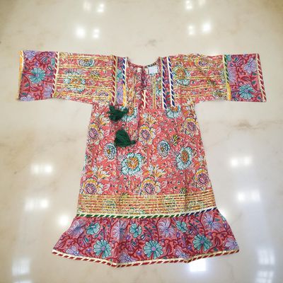 4-5 Year Ebrah Printed Cotton Girls Dress 34&quot; Long Jalabiya
