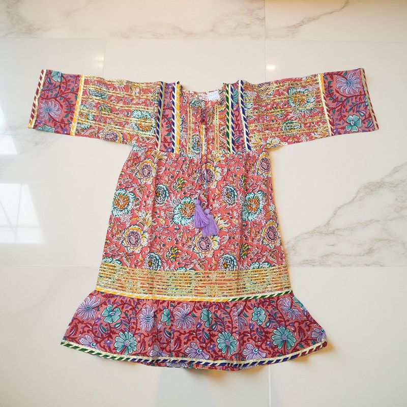 4-5 Year Ebrah Printed Cotton Girls Dress 34&quot; Long Jalabiya