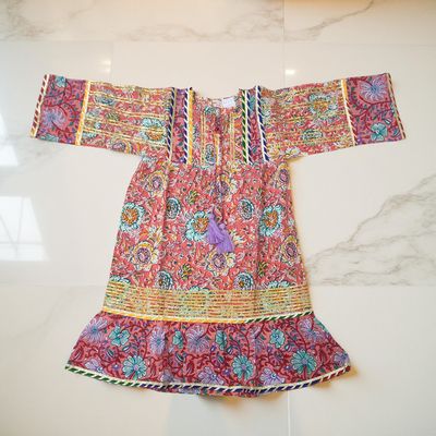 4-5 Year Ebrah Printed Cotton Girls Dress 34&quot; Long Jalabiya