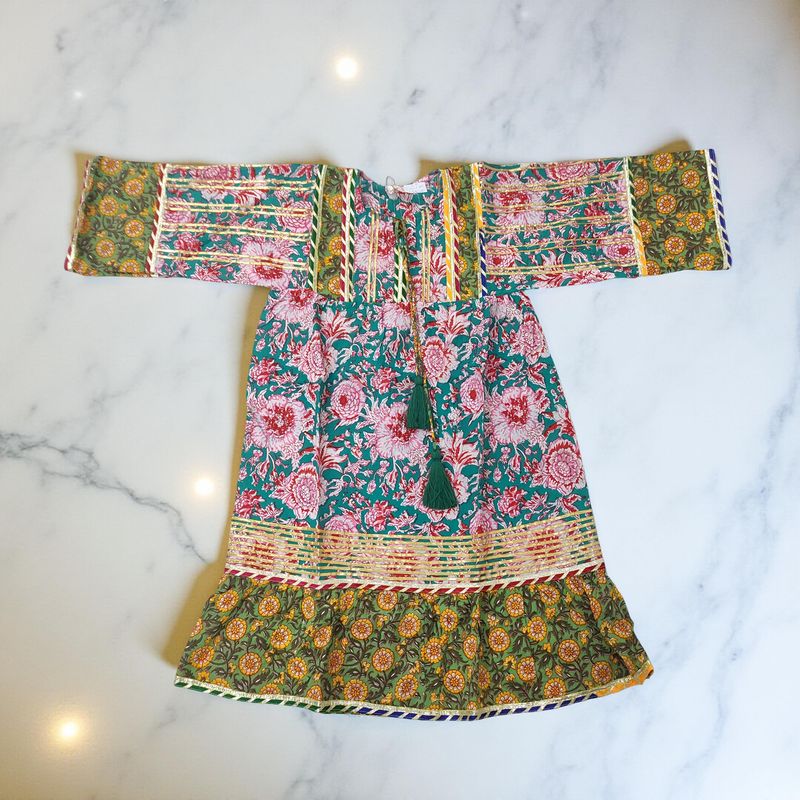4-5 Year Ebrah Printed Cotton Girls Dress 34&quot; Long Jalabiya