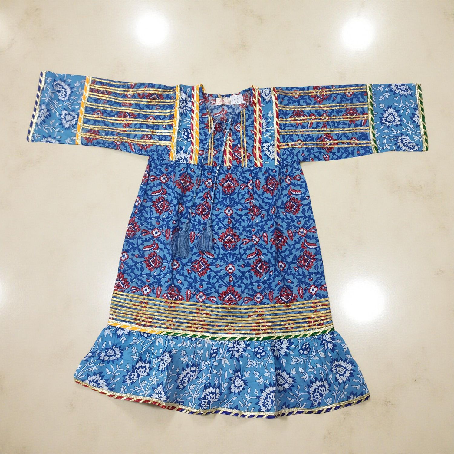 4-5 Year Ebrah Printed Cotton Girls Dress 34&quot; Long Jalabiya
