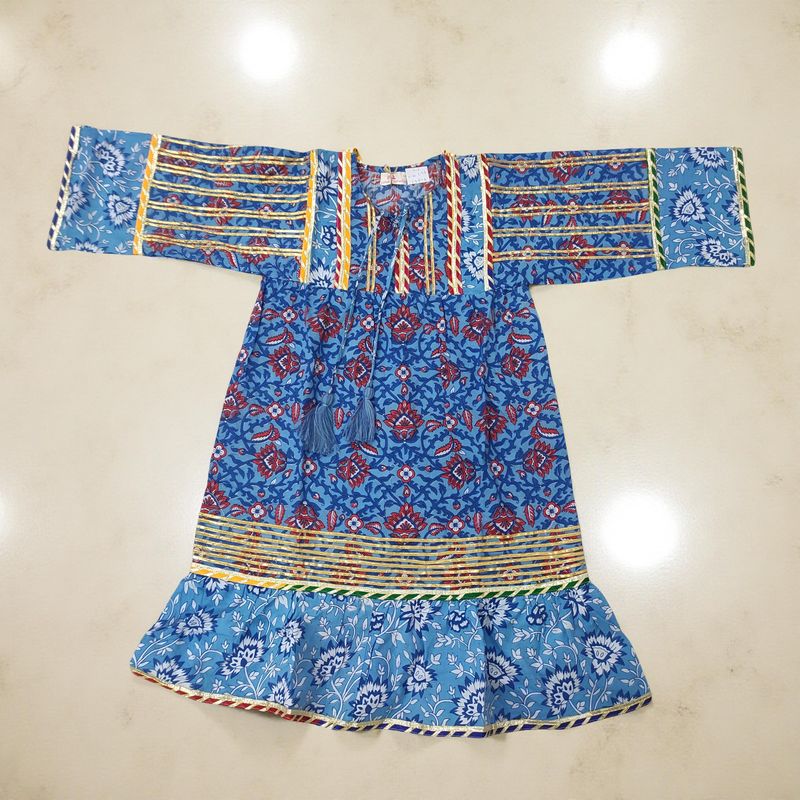 4-5 Year Ebrah Printed Cotton Girls Dress 34&quot; Long Jalabiya