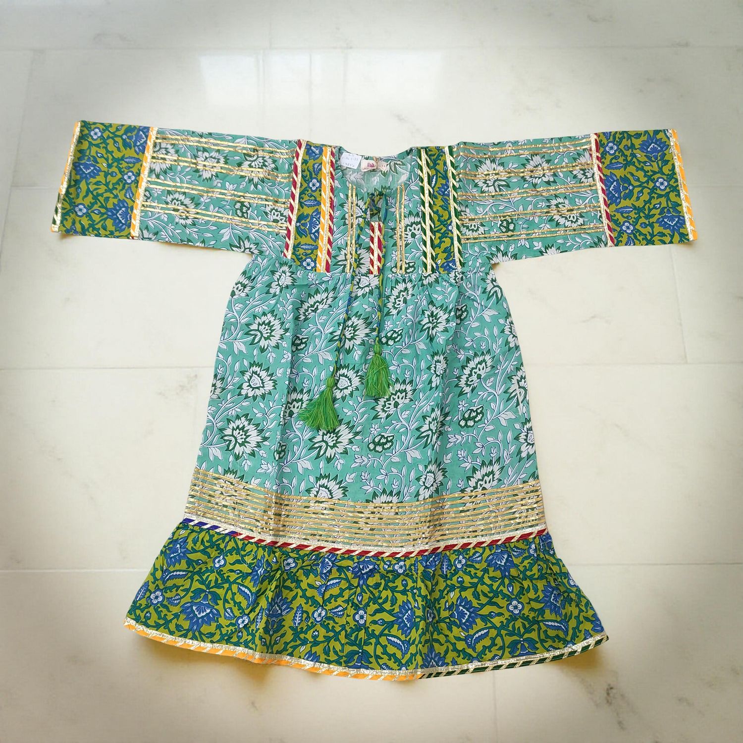 4-5 Year Ebrah Printed Cotton Girls Dress 34&quot; Long Jalabiya