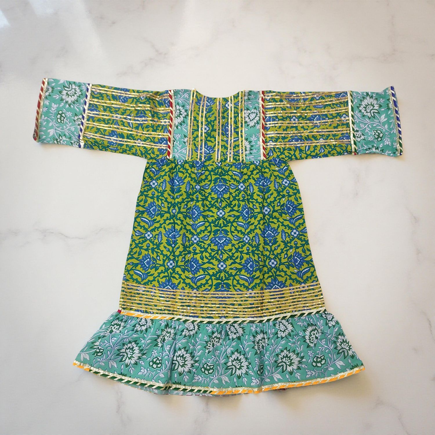 4-5 Year Ebrah Printed Cotton Girls Dress 34&quot; Long Jalabiya