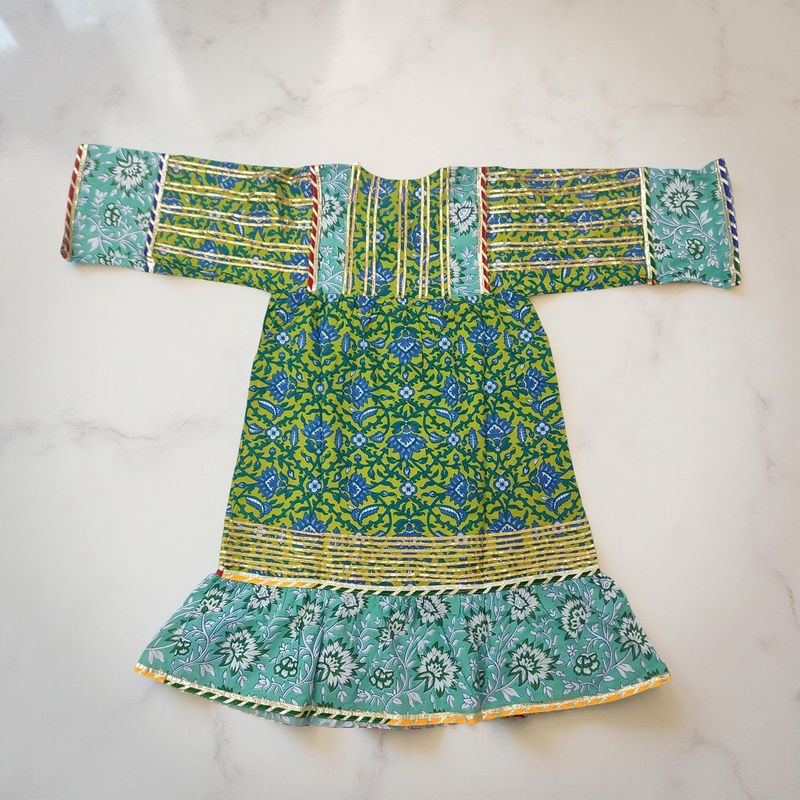 4-5 Year Ebrah Printed Cotton Girls Dress 34&quot; Long Jalabiya