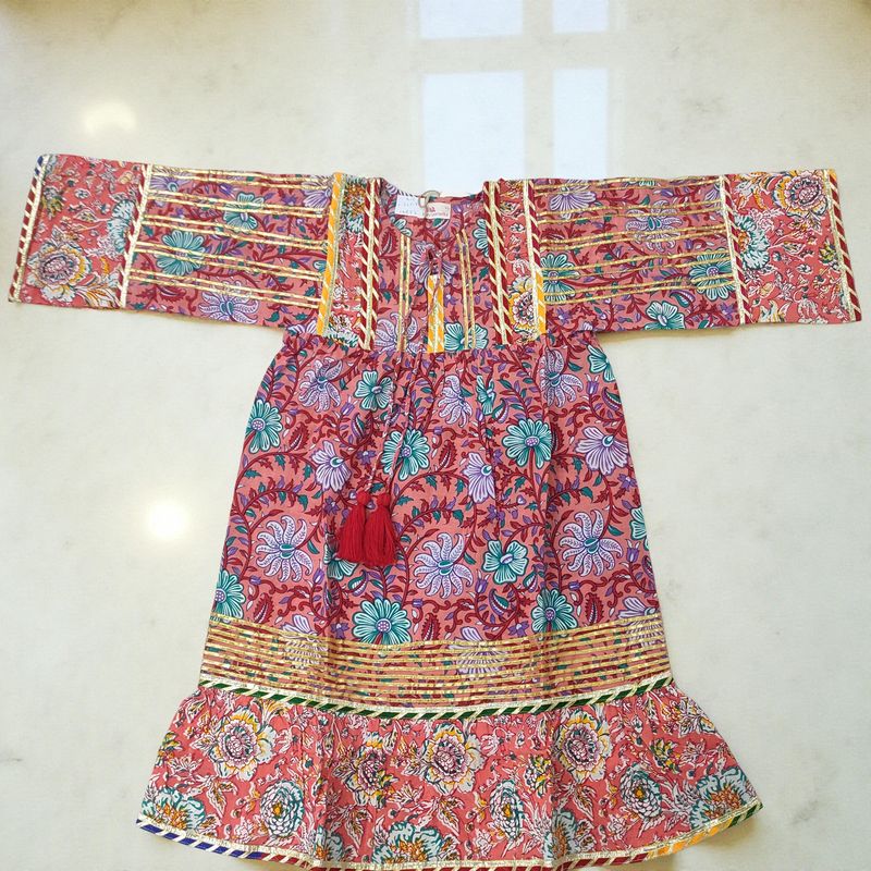 4-5 Year Ebrah Printed Cotton Girls Dress 34&quot; Long Jalabiya