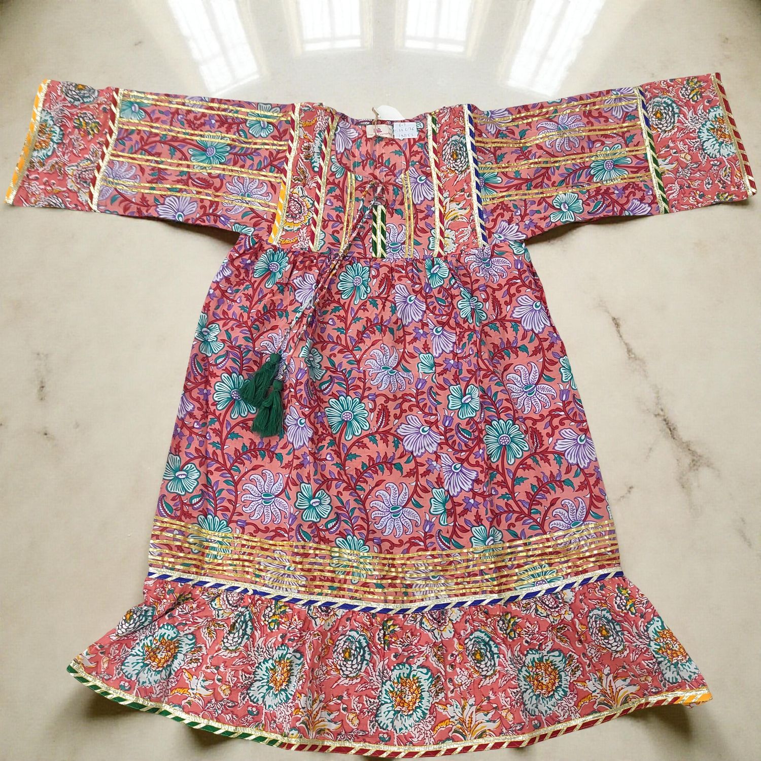 6-7  Ebrah  Printed Cotton Dress 36&quot; Long Jalabiya