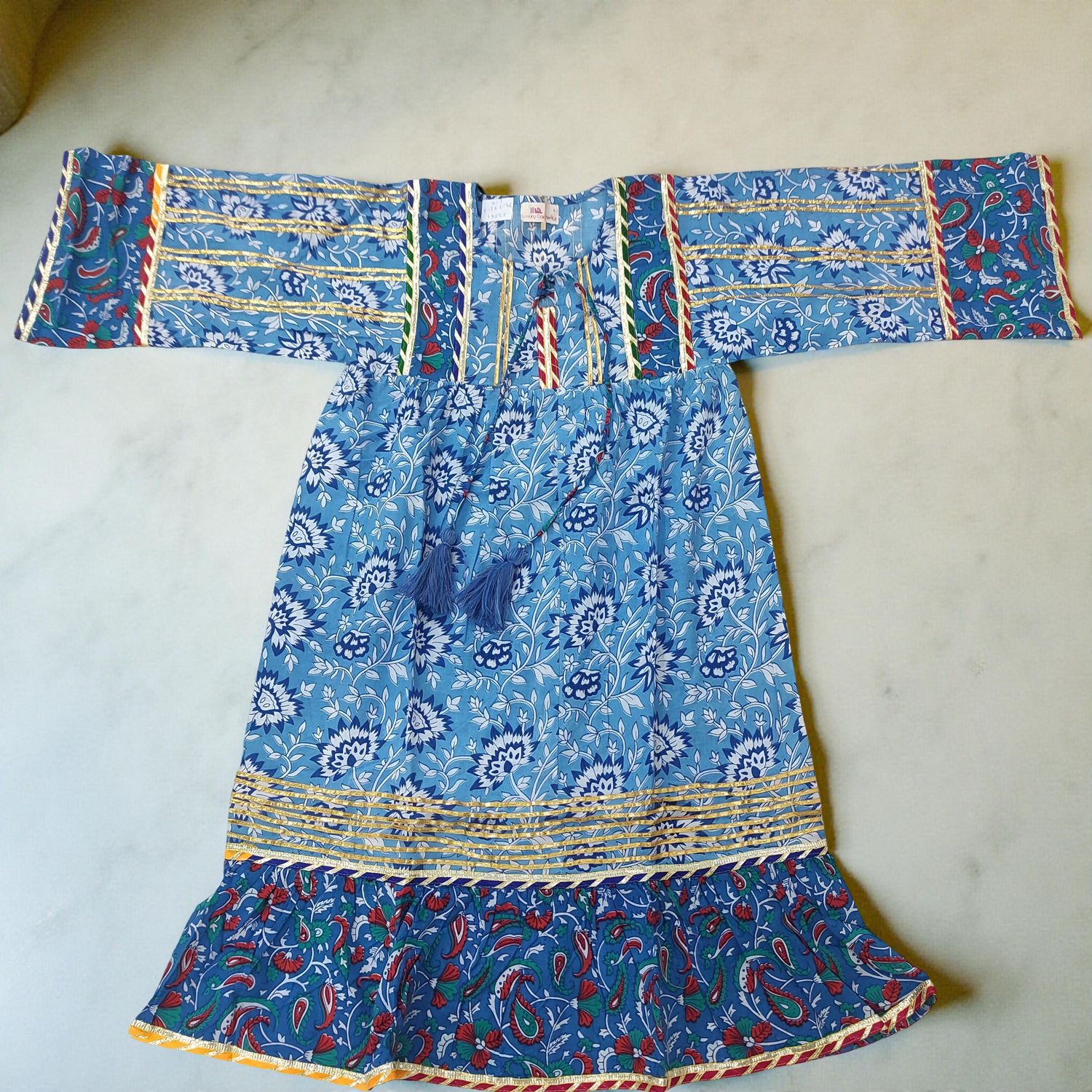 6-7  Ebrah  Printed Cotton Dress 36&quot; Long Jalabiya