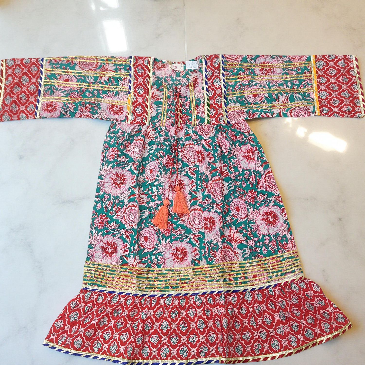 6-7  Ebrah  Printed Cotton Dress 33&quot; Long Jalabiya