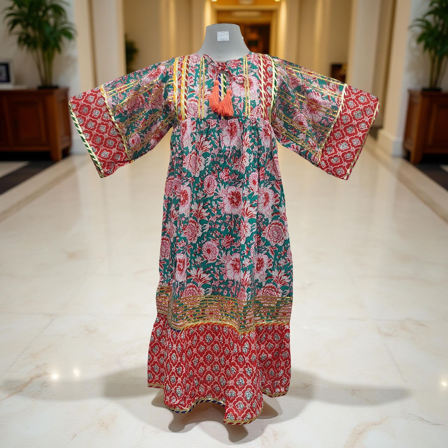 10-11 Year Ebrah Printed Cotton Dress 46&quot; Long Jalabiya