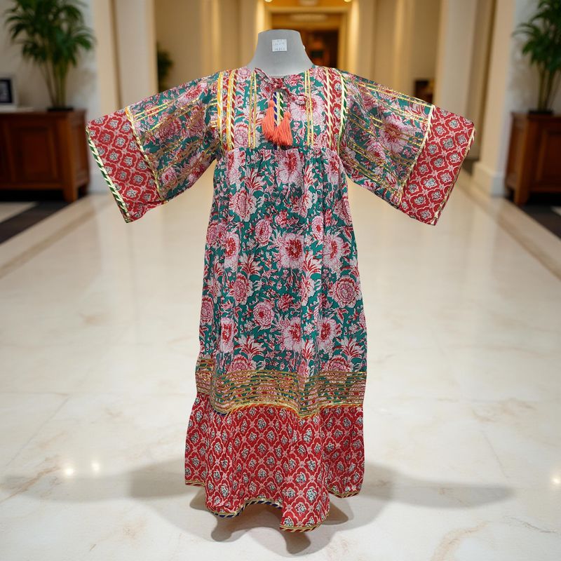 10-11  Ebrah Printed Cotton Dress 46&quot; Long Jalabiya