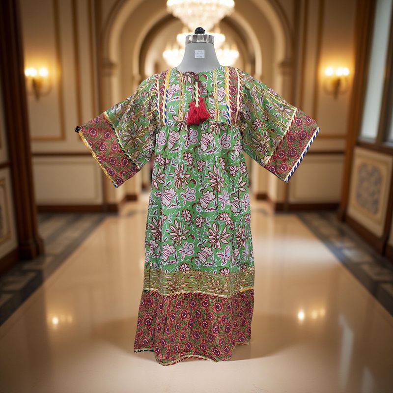 10-11  Ebrah Printed Cotton Dress 46&quot; Long Jalabiya