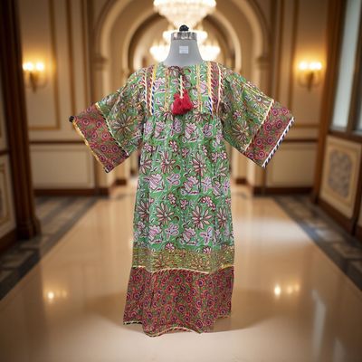10-11  Ebrah Printed Cotton Dress 46&quot; Long Jalabiya