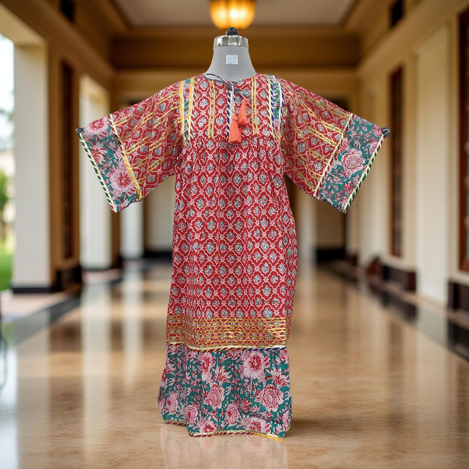 10-11  Ebrah Printed Cotton Dress 46&quot; Long Jalabiya