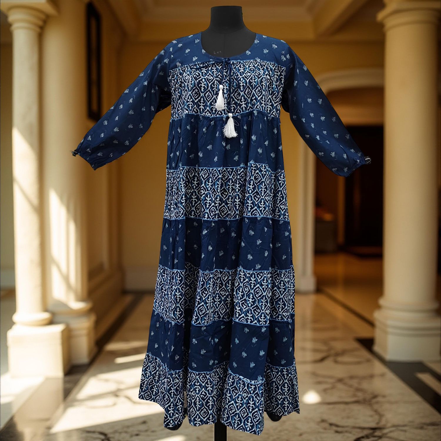 2XL/3XL Bushra Printed Cotton Dress 57&quot; Long Jalabiya