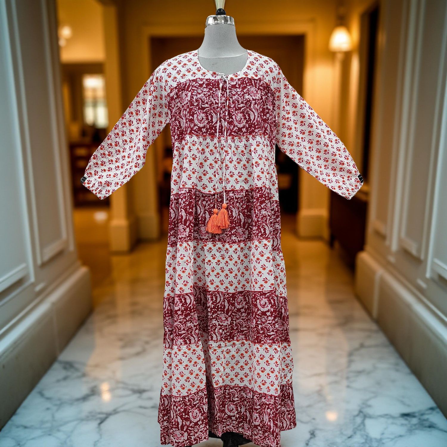 2XL/3XL Bushra Printed Cotton Dress 57&quot; Long Jalabiya