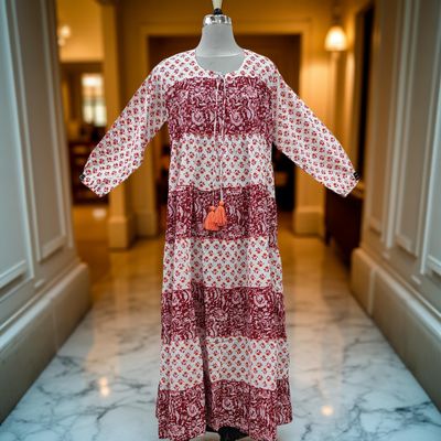 2XL/3XL Bushra Printed Cotton Dress 57&quot; Long Jalabiya