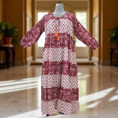 S/M Bushra Printed Cotton Dress 57&quot; Long Jalabiya