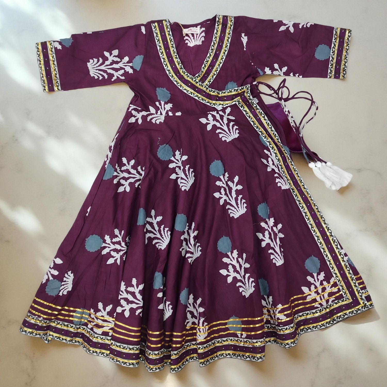 6-7 Year Priam Printed Cotton Girls Dress 38&quot; Long Jalabiya