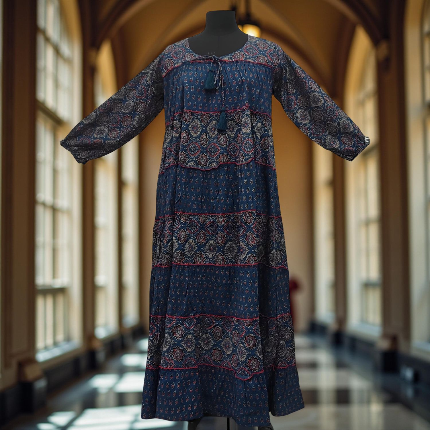 2XL/3XL Bushra Printed Cotton Dress 57&quot; Long Jalabiya