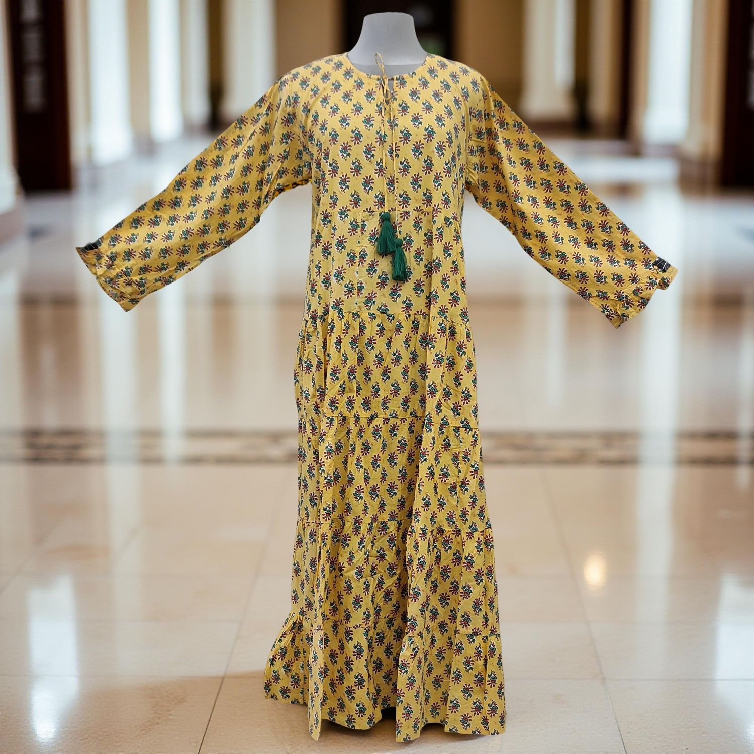 L/XL  Razia Printed Cotton Dress 57&quot; Short Sleeves Jalabiya