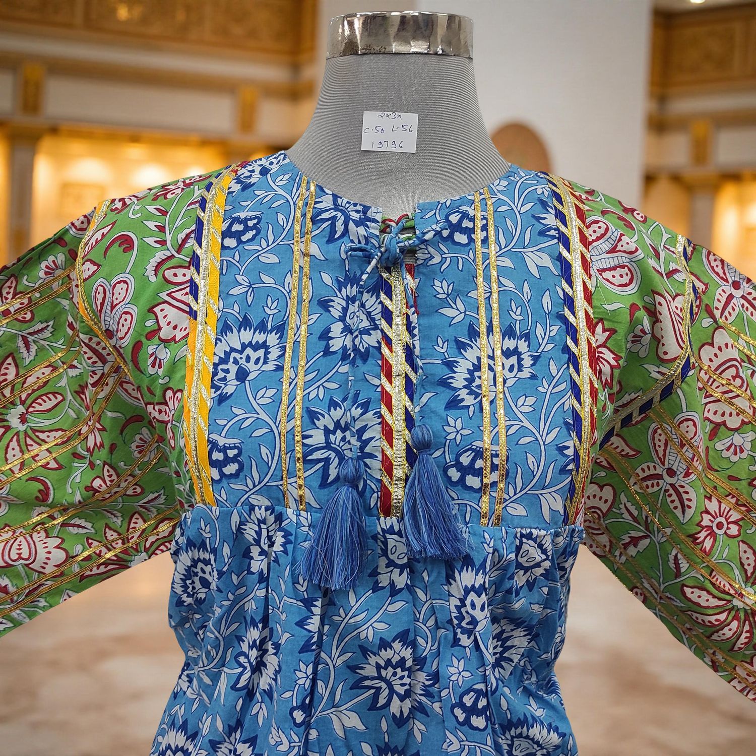 2XL/3XL Ebrah Printed Cotton Dress 56&quot; Long Jalabiya