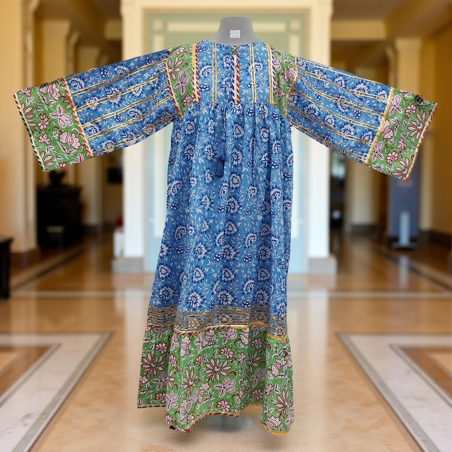 2XL/3XL Ebrah Printed Cotton Dress 56&quot; Long Jalabiya