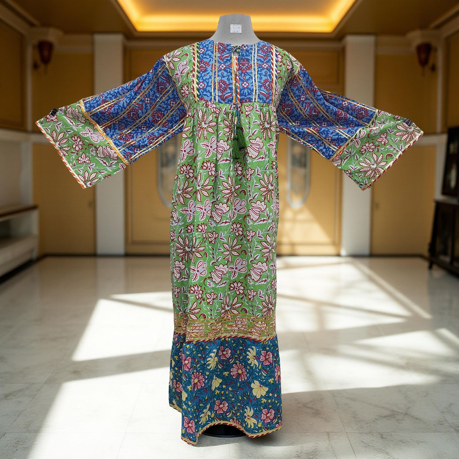 2XL/3XL Ebrah Printed Cotton Dress 56&quot; Long Jalabiya