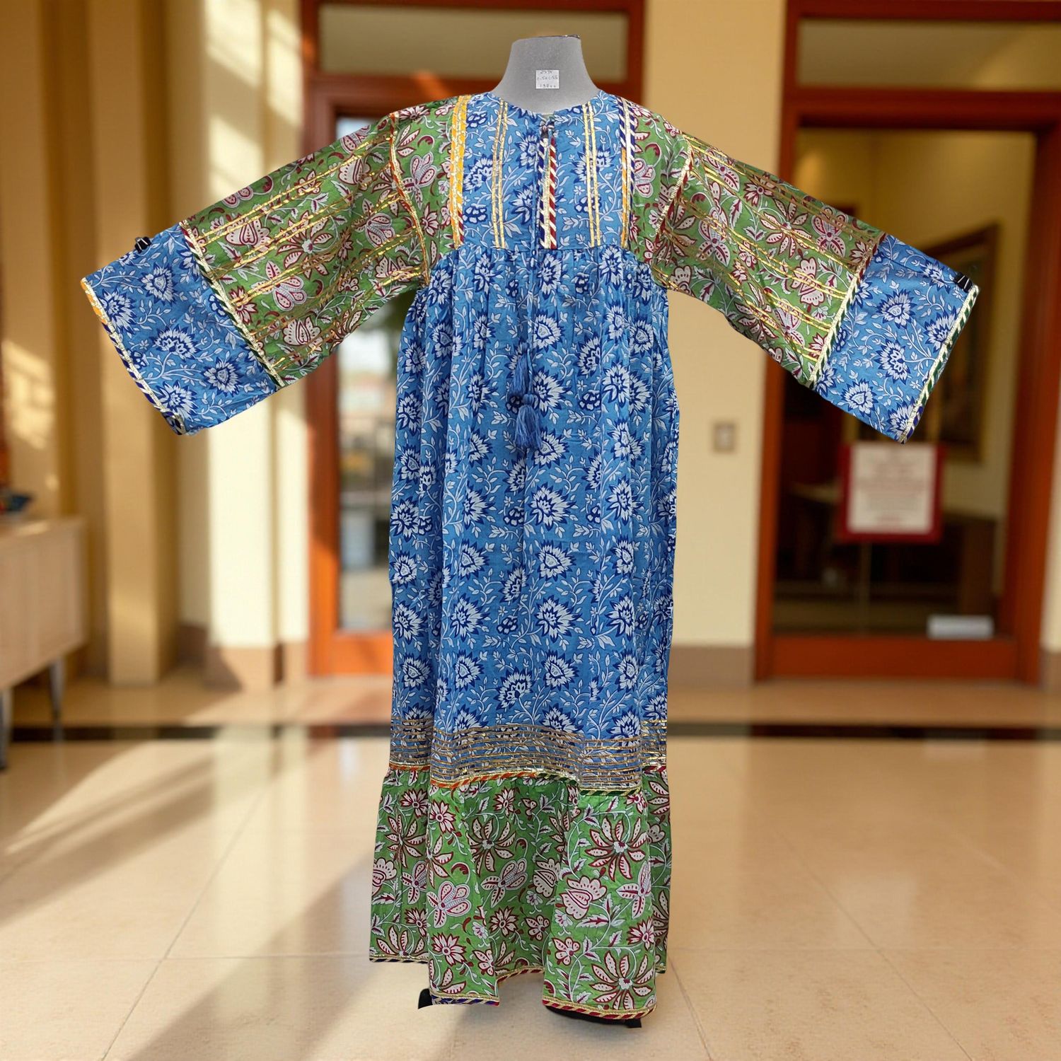 2XL/3XL Ebrah Printed Cotton Dress 56&quot; Long Jalabiya