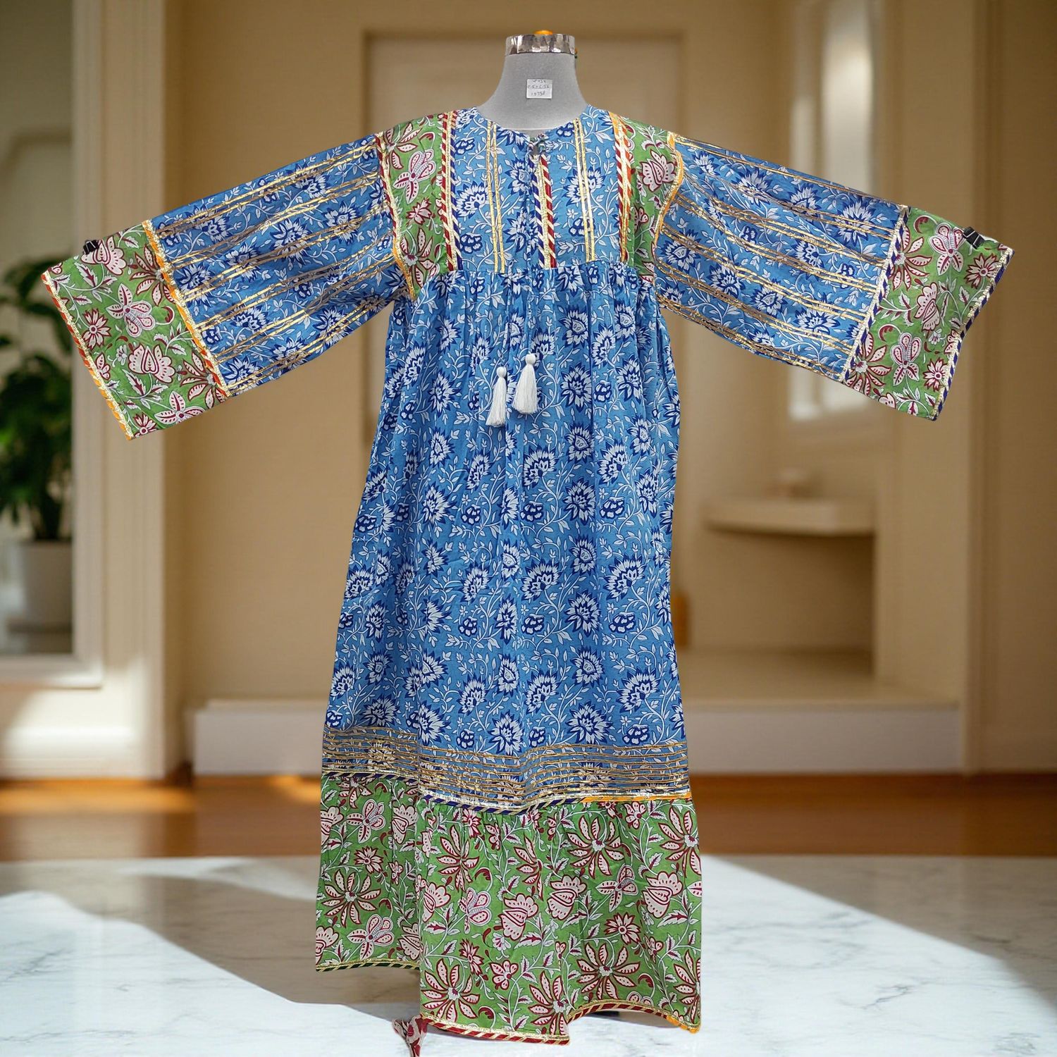 2XL/3XL Ebrah Printed Cotton Dress 56&quot; Long Jalabiya