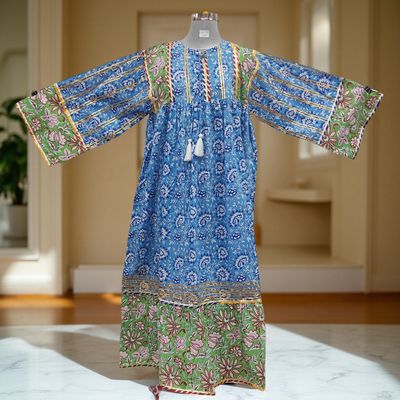 2XL/3XL Ebrah Printed Cotton Dress 56&quot; Long Jalabiya