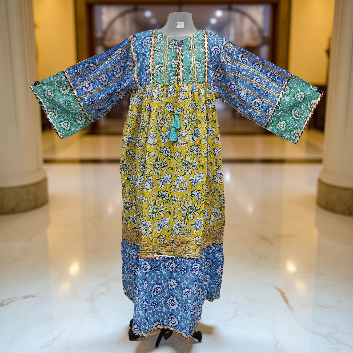 2XL/3XL Ebrah Printed Cotton Dress 56&quot; Long Jalabiya