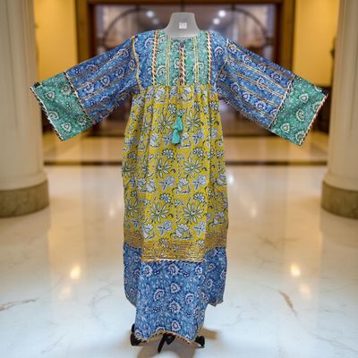 2XL/3XL Ebrah Printed Cotton Dress 56&quot; Long Jalabiya