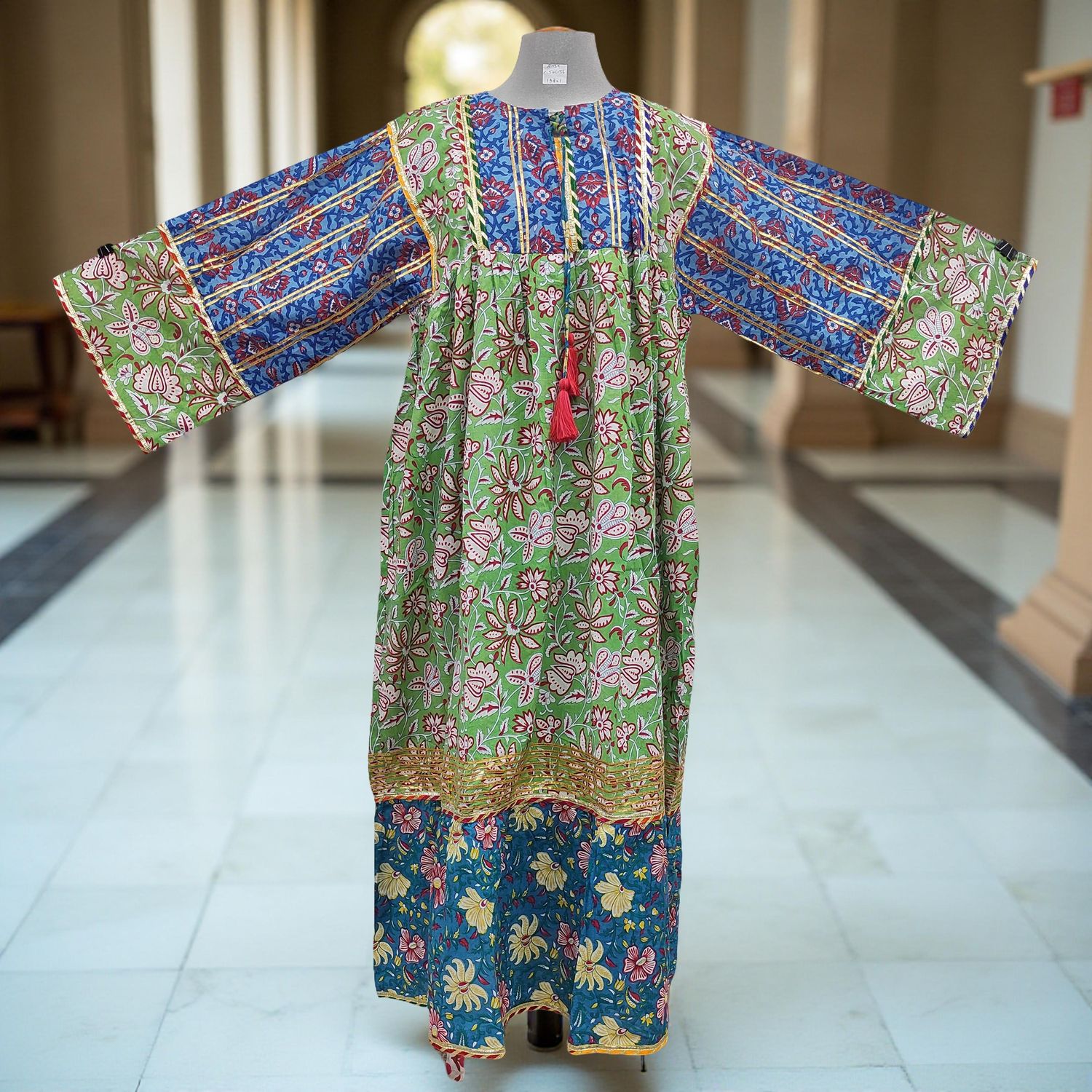 2XL/3XL Ebrah Printed Cotton Dress 56&quot; Long Jalabiya