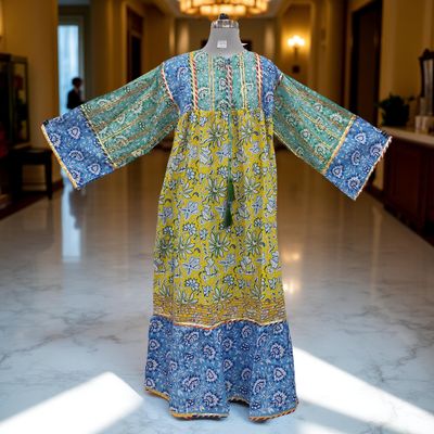 2XL/3XL Ebrah Printed Cotton Dress 56&quot; Long Jalabiya
