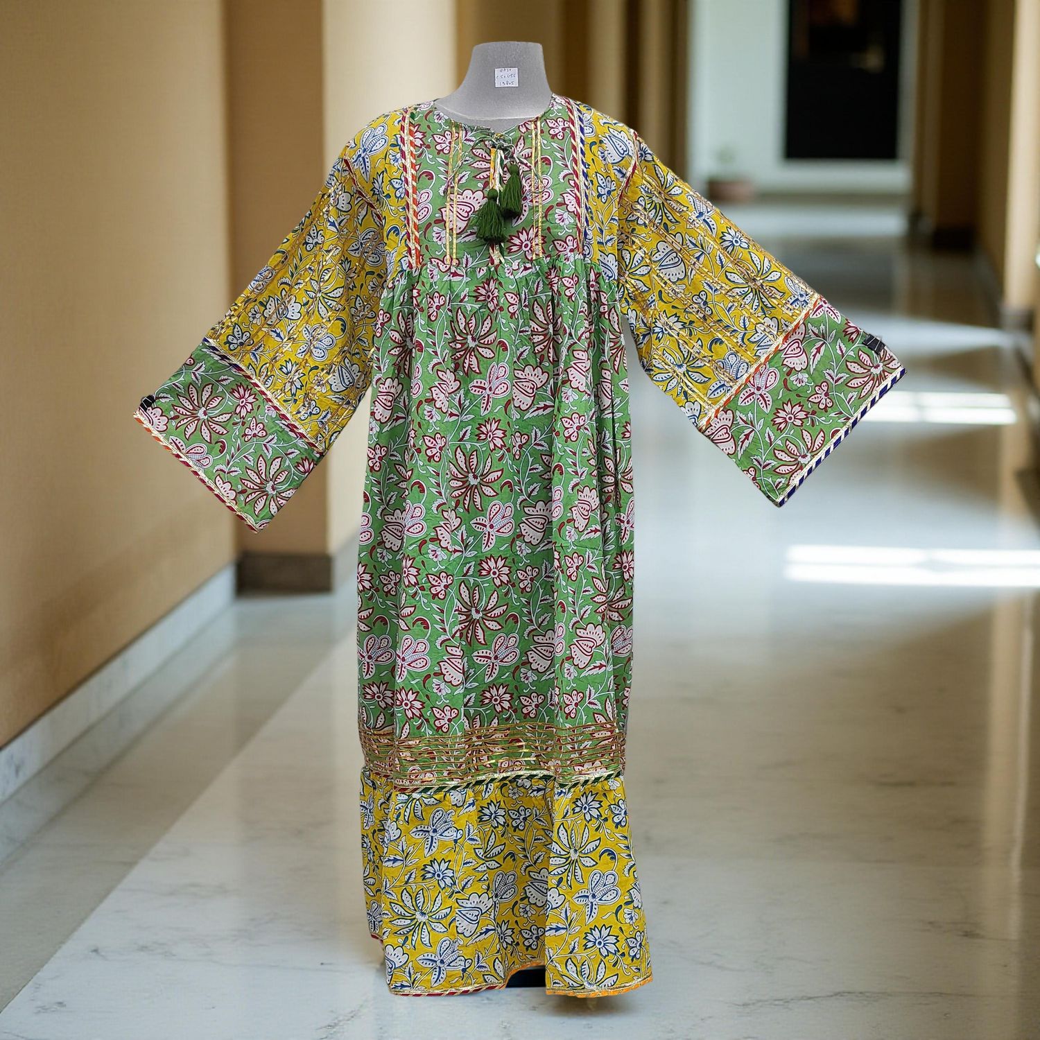 2XL/3XL Ebrah Printed Cotton Dress 56&quot; Long Jalabiya