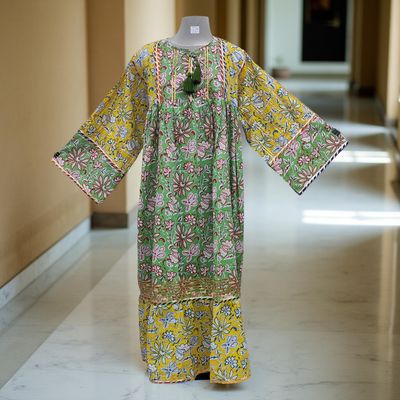 2XL/3XL Ebrah Printed Cotton Dress 56&quot; Long Jalabiya