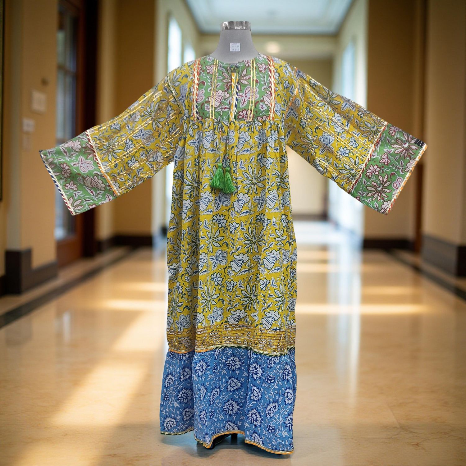 2XL/3XL Ebrah Printed Cotton Dress 56&quot; Long Jalabiya