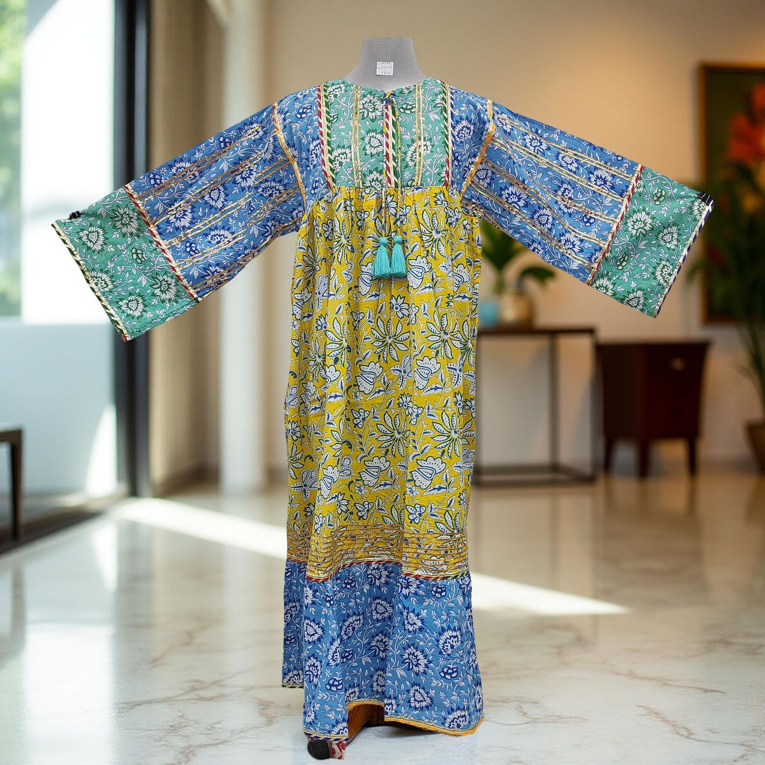 2XL/3XL Ebrah Printed Cotton Dress 56&quot; Long Jalabiya