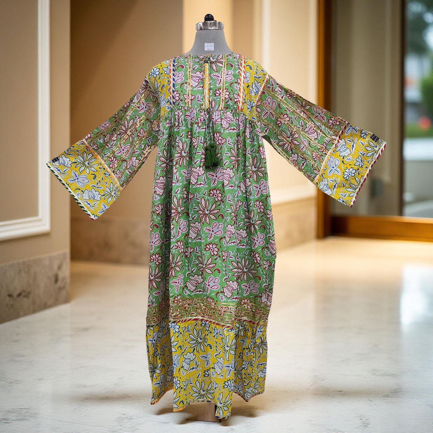 2XL/3XL Ebrah Printed Cotton Dress 56&quot; Long Jalabiya