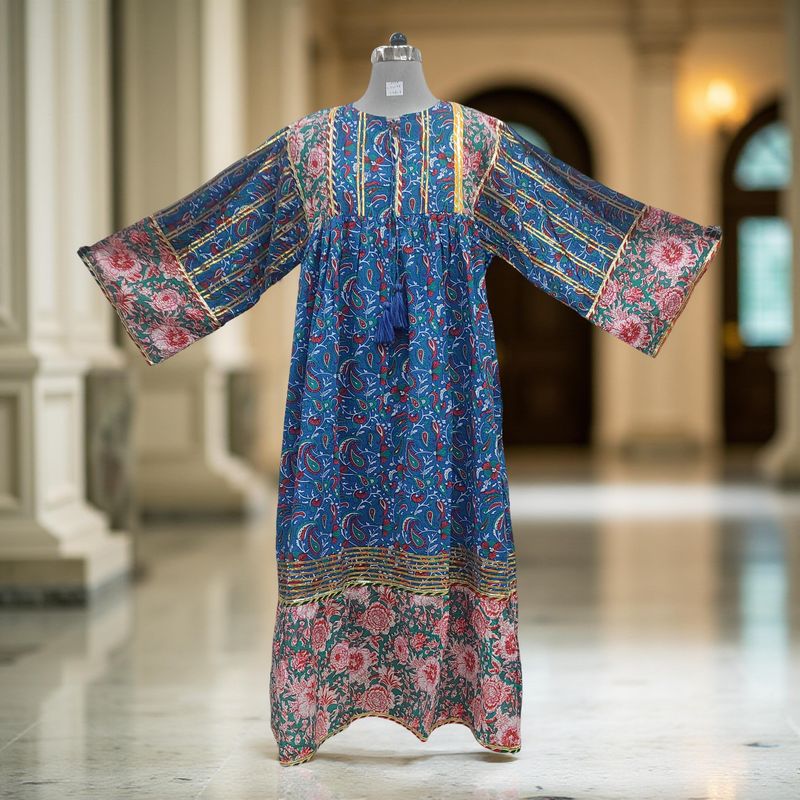 2XL/3XL Ebrah Printed Cotton Dress 56&quot; Long Jalabiya