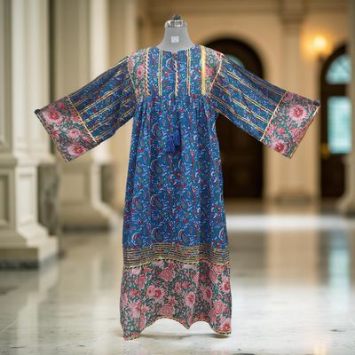 2XL/3XL Ebrah Printed Cotton Dress 56&quot; Long Jalabiya