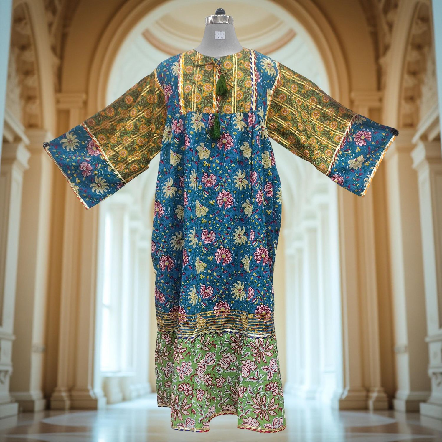 2XL/3XL Ebrah Printed Cotton Dress 56&quot; Long Jalabiya