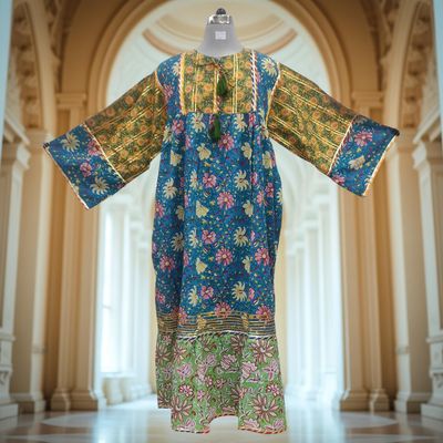 2XL/3XL Ebrah Printed Cotton Dress 56&quot; Long Jalabiya