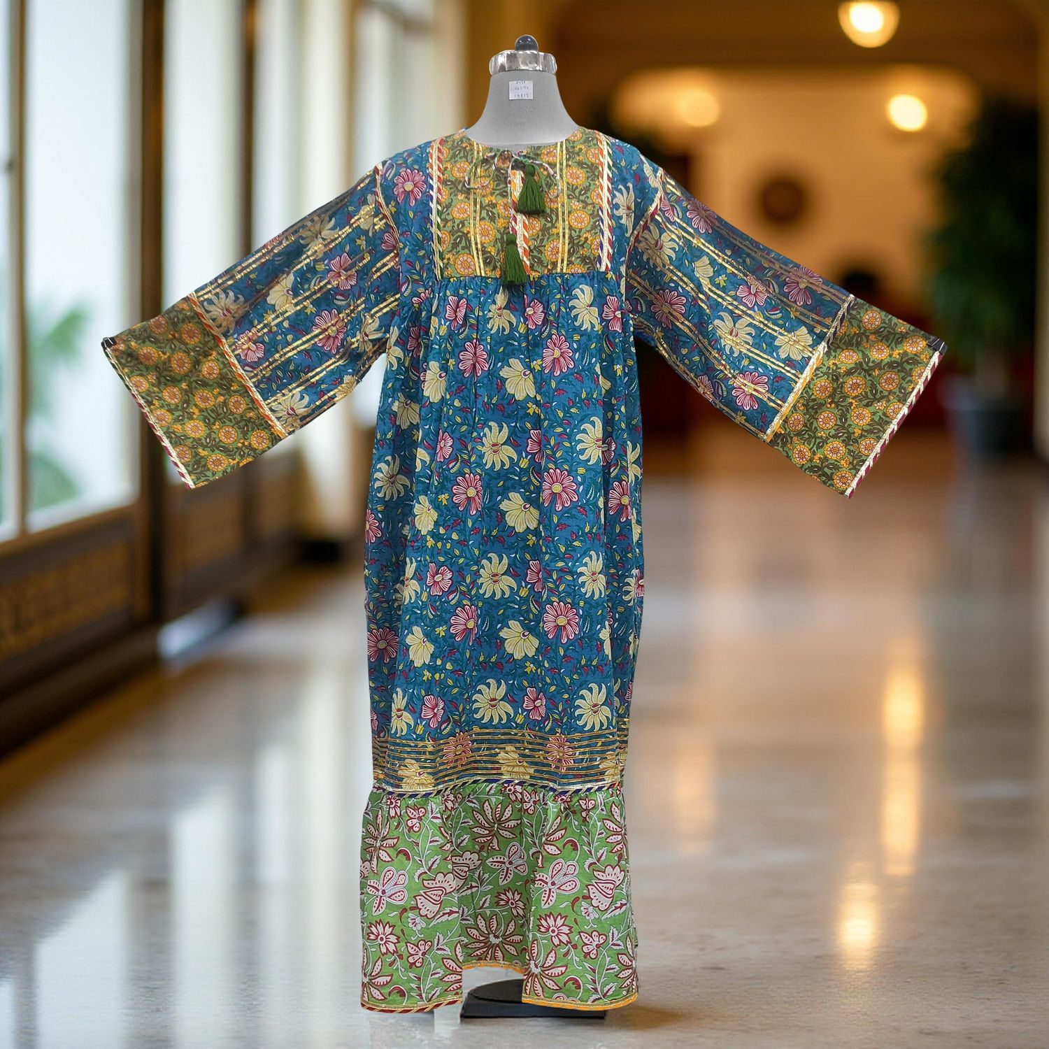 2XL/3XL Ebrah Printed Cotton Dress 56&quot; Long Jalabiya