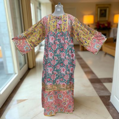 2XL/3XL Ebrah Printed Cotton Dress 56&quot; Long Jalabiya