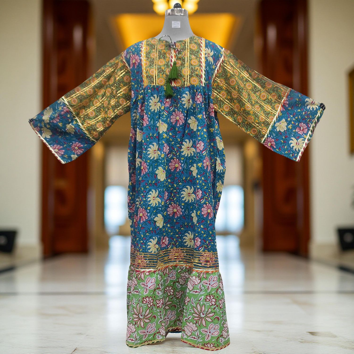 2XL/3XL Ebrah Printed Cotton Dress 56&quot; Long Jalabiya