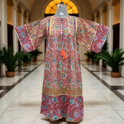 10-11  Ebrah Printed Cotton Dress 46&quot; Long Jalabiya