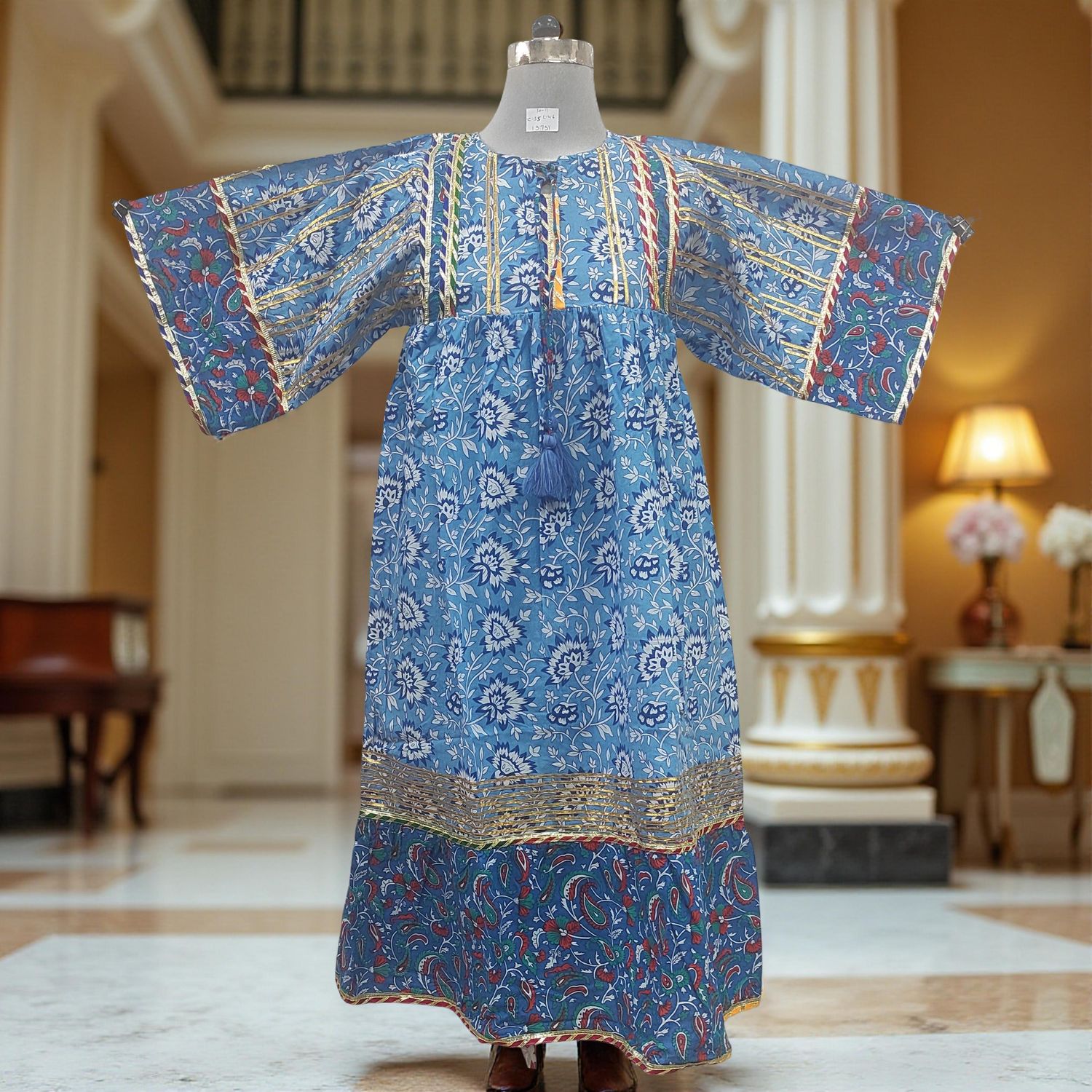 10-11  Ebrah Printed Cotton Dress 46&quot; Long Jalabiya